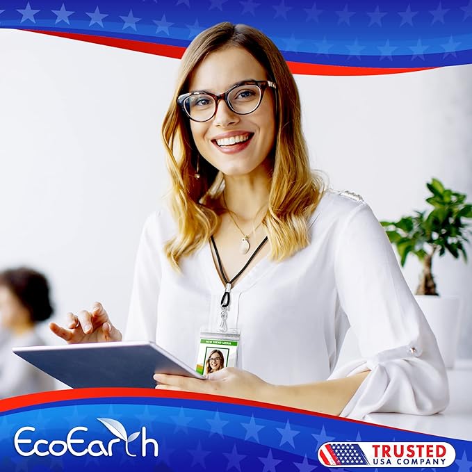 EcoEarth - 3x4 Vertical ID Badge Holder with Lanyard - Premium 100 PK, Black - Bulk Name Badge Holder and Lanyards Set - Clear Card Identification Tag Set