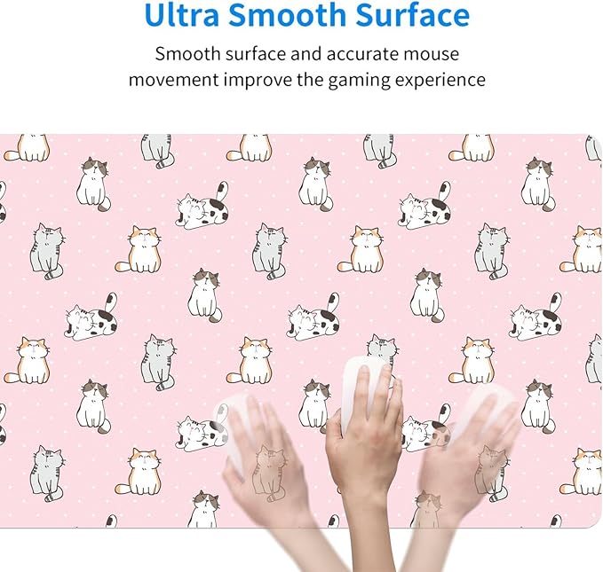 MAYCARI Cute Desk Mat Cartoon Desk Pad Mouse Pad Kawaii Large Pink Cats Gaming Mousepad XXL Laptop Keyboard Desktop Writing Pad for Girls Students 31.5"X15.7"