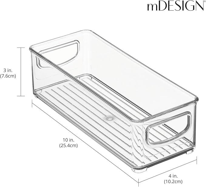 mDesign Small Plastic Office Storage Container Bins with Handles for Organization in Filing Cabinet, Closet Shelf, or Desk Drawers, Organizer for Notes, Pens, Pencils, Ligne Collection, 6 Pack - Clear