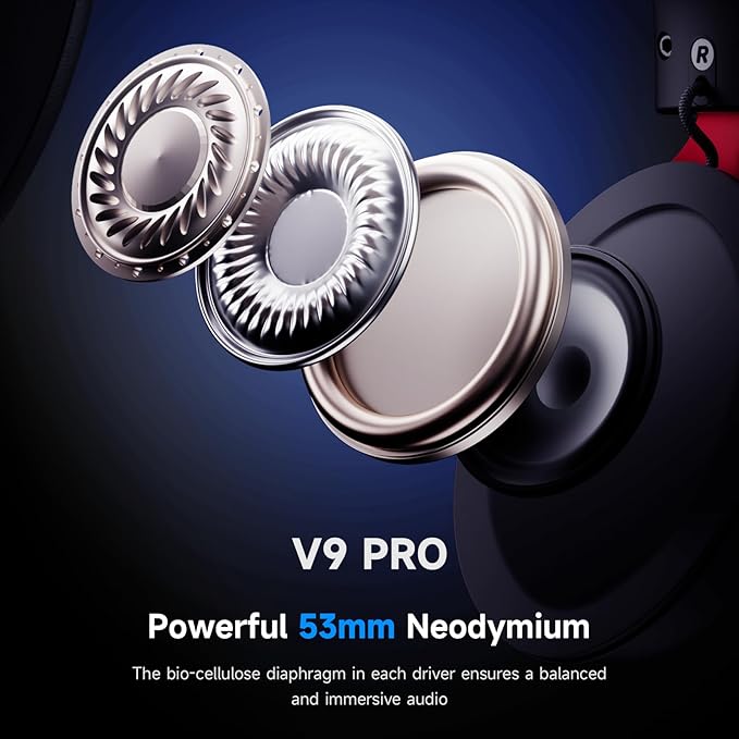 MCHOSE V9 PRO Wireless Gaming Headset 7.1 Surround Sound for PS5 PS4 PC SWITCH TOPSPEED Gaming Headphones, Noise Canceling Mic, 250Hr Battery, Low 15ms Latency, Lightweight, BT 5.3 FPS Games Black&Red