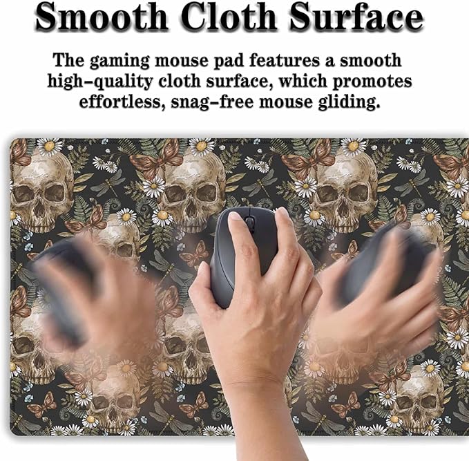 Large Mouse Pad Laptop Deskmat Computer Mats Desk Mats for Men Gaming Mouse Pad Long Desk Pad Waterproof Non-Slip Rubber Base 35.4 X 15.7 for Game Office, Vintage Floral Skull