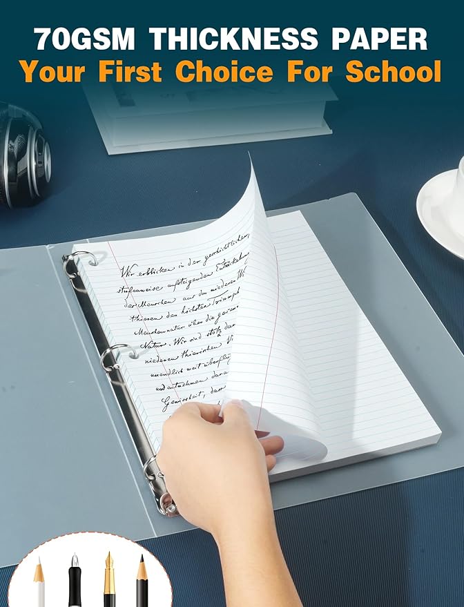 Loose Leaf Paper, 150 Sheets, 2 Pack Wide Ruled Filler Paper 8.5 x 11, 3 Hole Pouched, Standard, Loose Leaf Notebook Paper 8.5 x 11 Inch for Binder, Loose Leaf Filler Paper for Office, 75 Sheets/Pad