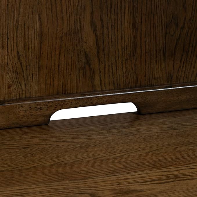 Liberty Furniture Carolina Park Credenza & Hutch with LED Light, Keyboard Tray, File Storage for Home Office- Amber Brown Oak Wood