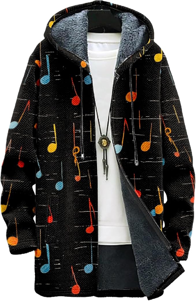 MARSVOVO Mens Cardigan Sweater Cool Graphic Lined Fleece Long Coat Zip With Pockets Fashion Coat Warm Fitted Jacket