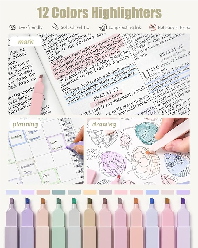 Four Candies 39 PCS Aesthetic School Supplies with Cute Pen Case, 12 Pastel Highlighters, 5 Black Ink Gel Pens, 6 Mechanical Pencils Set for Students Stationary College Essentials (Purple)