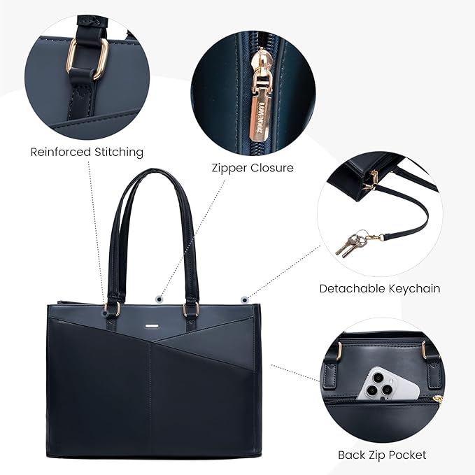 LOVEVOOK Laptop Bag for Women, 15.6 inch Laptop Tote Work Teacher Bags Cancas Computer Shoulder Bag,Blue/Blue-Green/Sky Blue