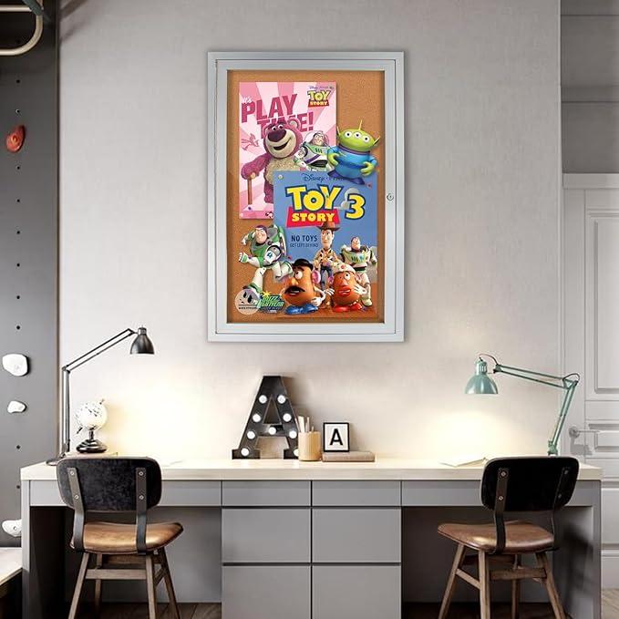 Lockable Outdoor Enclosed Bulletin Board, Weatherproof Cork Noticeboard with Locking Door, Wall-Mounted Aluminum Framed Display Case for Messages,36x24in (5xA4)