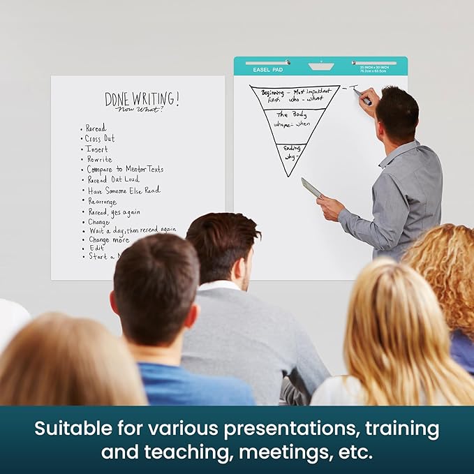 OLenyer Super Sticky Easel Pad, 25x 30IN, Large Self Stick Flip Chart Paper for Office School Classroom Supplies, 30 Sheets/Pad, 10 Pads/Pack, White