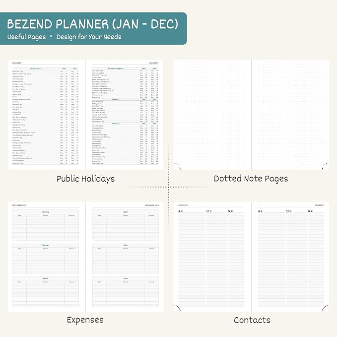 BEZEND 2026 Planner Weekly and Monthly (6" x 8.5") Daily Calendar with Half-Hourly Timeslots & Tabs (Jan-Dec) Note & Expenses, Pen Holder, Inner Pocket, Vegan Leather Hardcover - Dark Green
