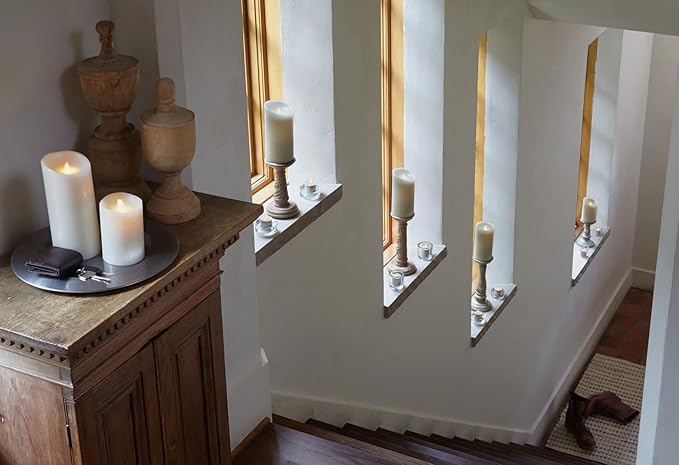 Luminara Realistic Flameless LED Candle White Set of 3, Battery Operated with Remote Control, Moving Flame Pillar Timer Funtion Melted Top Safe