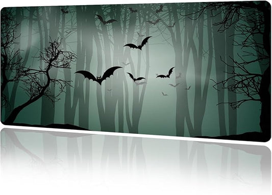 MAYCARI Halloween Cute Bat Mouse Pad Kawaii Cartoon Funny Spirit Extended Desk Mat Non-Slip Rubber Baseb Large Green Mousepad for Desk Gaming Laptop Desktop 31.5"X15.7"