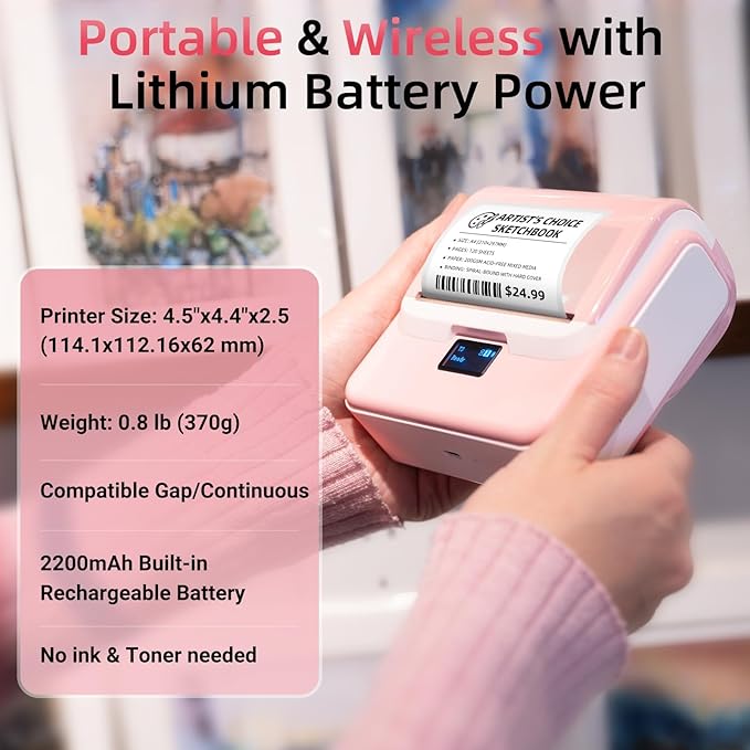 ORGSTA Label Maker Machine with Tape, T003 Thermal Label Maker, 2 Inch Bluetooth Label Printer Compatible with Phone & PC, Sticker Printer Barcode Thermal Maker for Small Business, Home, School