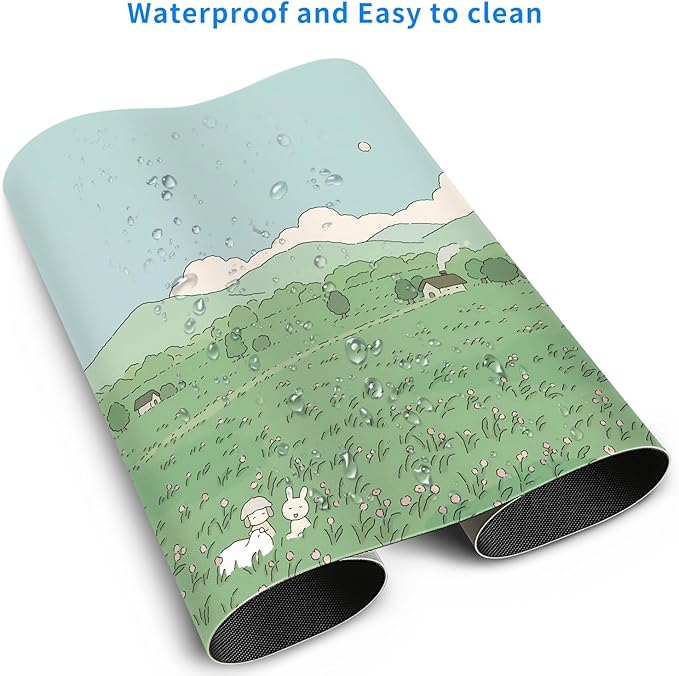 MAYCARI Cute Desk Mat Kawaii Mousepad, Anime Aesthetics Desk Pad XXL Cute Green Nature Mouse Pad Computer Keyboard Mat, Office Desk Pad Protector 31.5"X15.7"