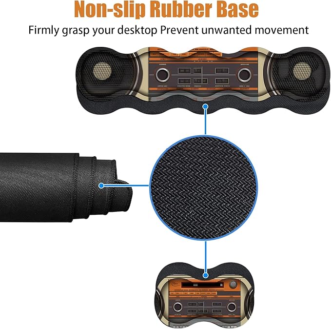 4 in 1 Ergonomic Keyboard Wrist Rest & Mouse Pad Wrist Rest Set, Large XXL Gaming Desk Mat 31.5"x 11.8" with Non-Slip Base, Memory Foam for Home Office Study Gaming, Retro Tape Recorder