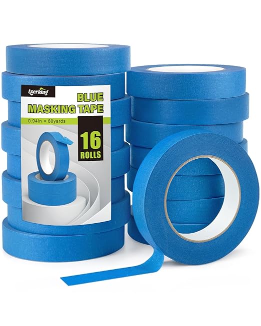 Lzerking Painters Tape 16 Rolls (Total 960 Yards) 0.94 Inch x 60 Yards Masking Tape Blue Paint Tape for Walls, Wood, Glass No Residue, Easy Tear