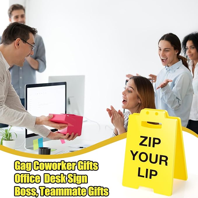 MBL Funny Office Desk Sign - Zip Your Lip, Fun Gag Gift for Women Men Coworkers Teammate Employee Boss Office Desk Sign Cubicle Decor for Christmas White Elephant Gifts Under 10 Dollar