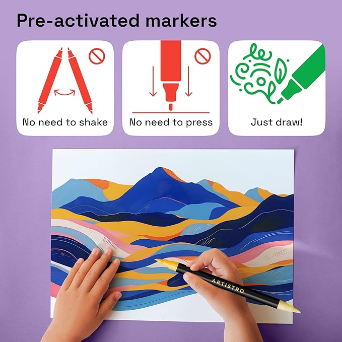 ARTISTRO Paint Markers - Acrylic Pens for Rock, Glass, Fabric, DIY - Art Supplies - 72 Dual Brush Tip Markers