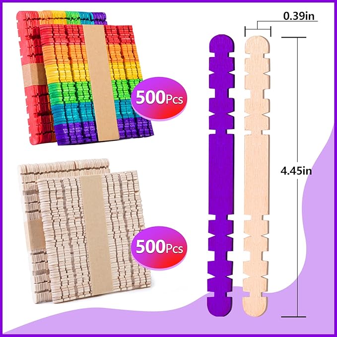 1000Pcs Colorful Sawtooth Wood Craft Sticks, Natural Jumbo Sawtooth Popsicle Sticks for DIY Craft, Kids Education Supplies