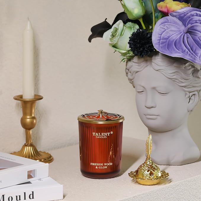 Jar Candles for Home Scented, Aromatherapy Candles Gifts for Women & Men, Natural Soy Candle, 8.4oz Traditional Style Fireside Wood & Glow