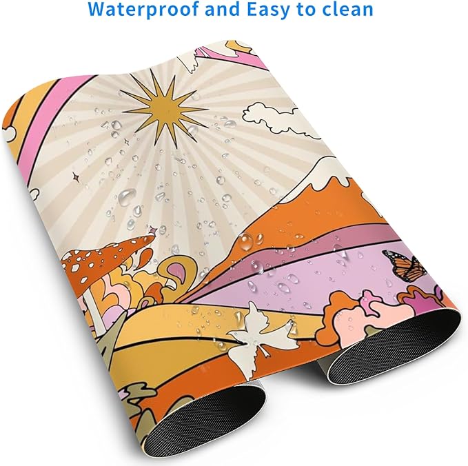 MAYCARI Cute Desk Mat Retro Flowers Clouds Sun and Rainbow Orange Boho Aesthetic Desk Pad Mouse Pad Gaming Mousepad XXL Laptop Keyboard Desktop Writing Pad for Girls Students 31.5"X15.7"