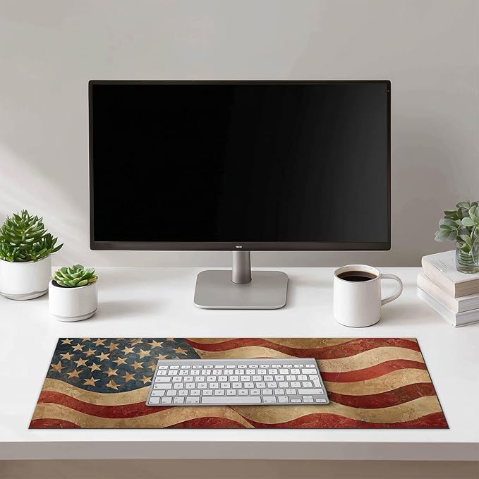 Mouse Pad XL Large Desk Mat 31.5 x 11.8 Inch American Flag Extended Keyboard Pad Non Slip Computer Mat Waterproof Gaming Mouse Pad Vintage Patriotic Mousepad for Office Home