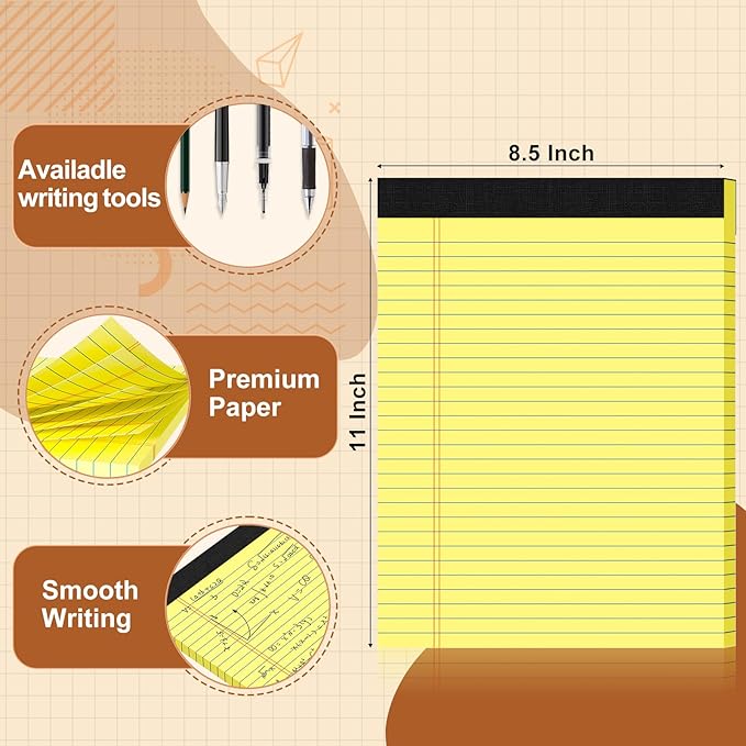 Legal Pads 8.5 X11, Narrow Ruled Notepads, 12 Pack, 50 Sheet/Pad, Yellow Legal Pads, Tear Off Notepad, Perforated Writing Pad, Notebook Paper College Ruled, Notepads for Office Home School, Notepad