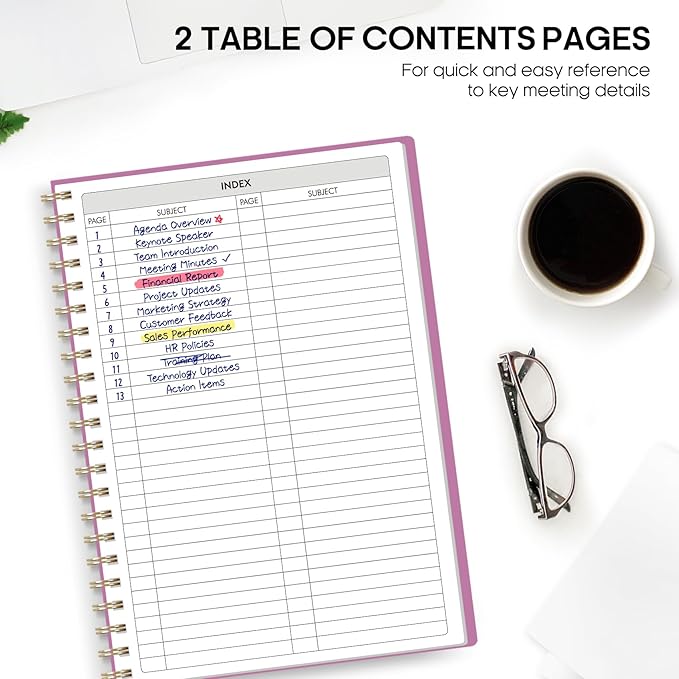 Meeting Notebook for Work Organization - Work Planner Notebook with Action Items, Agenda Planner for Note Taking, 160 Pages (6.9" X 9.9") Project Organizer for Men & Women - Purple