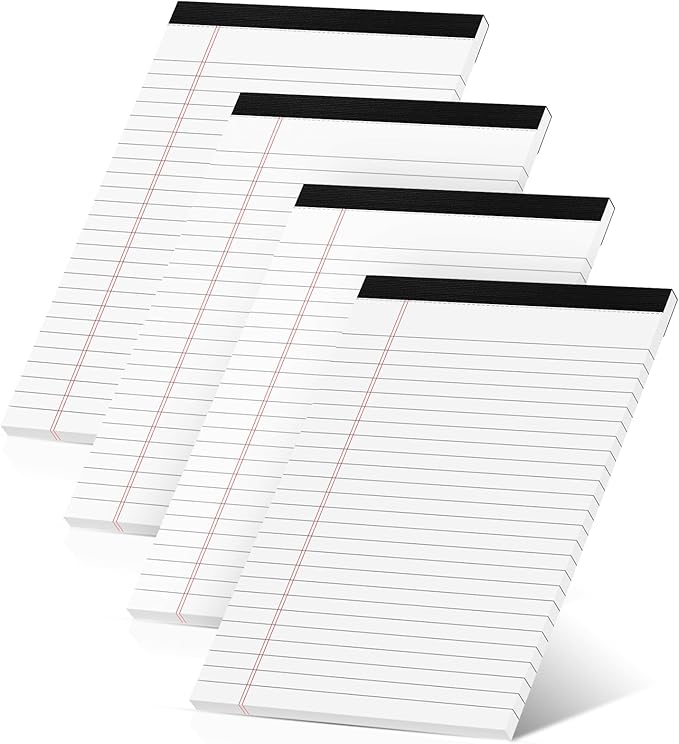 Legal Pads 5x8 Inch, 4 Pack, Narrow Ruled, 5x8 White Legal Pad, Mini Double-Sided Printing Notepad Perforated Note Pads 5x8" Lined Paper, Lined Writing Pads for Office Home School, 30 Sheet/Pad