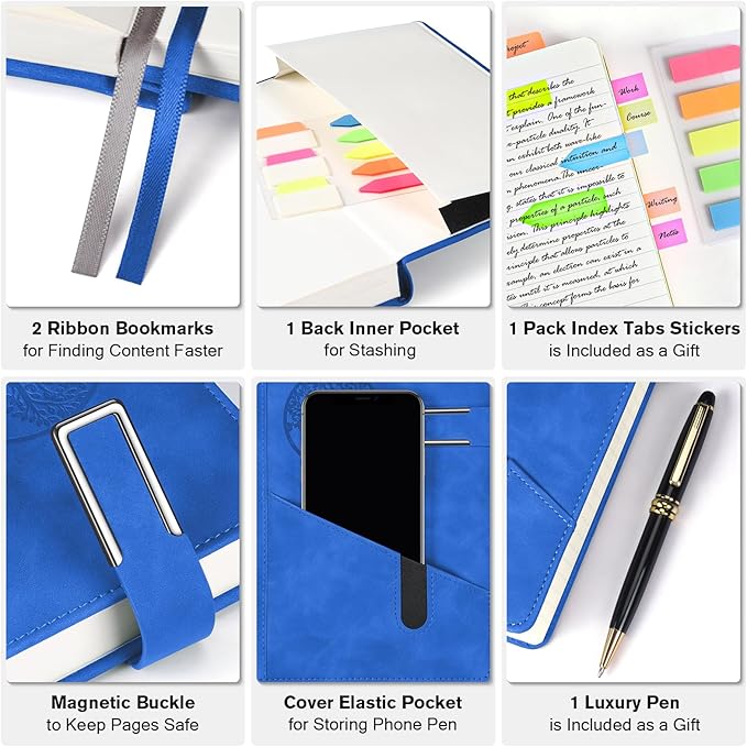 Lined Notebook Journal for Men Women, 365 Pages Numbered College Ruled Notebook, Hardcover Leather Journal with Pen & Gift Box, Thick Daily Diary, Professional Notebooks for Work, School, Business, A5