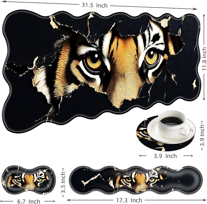 Large Mouse Pad and Keyboard Wrist Rest, Desk Pad for Keyboard and Mouse, 4-in-1 Large Gaming Mouse Pad with Wrist Support, Desk Mat for Home Office Study Game-Tiger Eyes