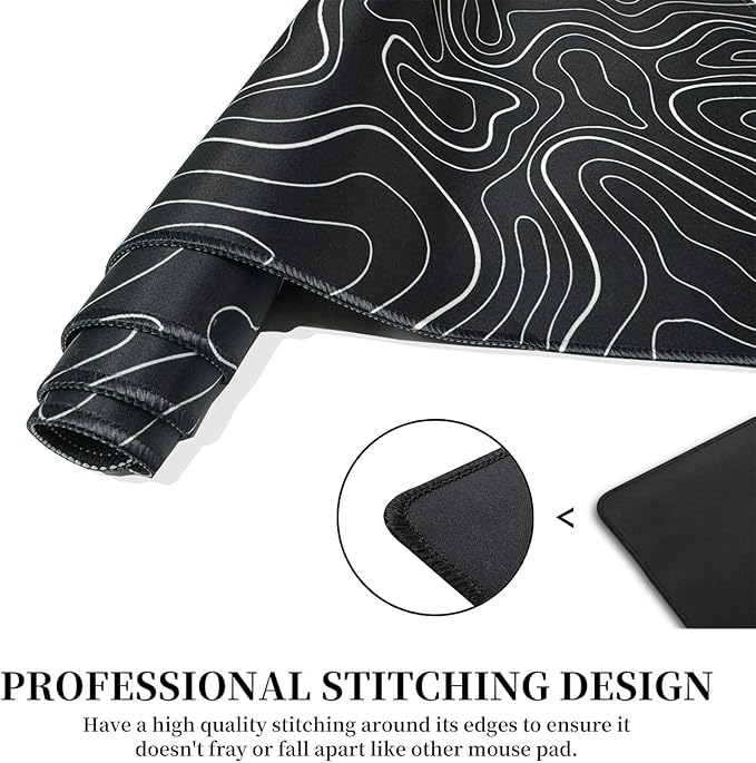 Large Gaming Mouse Pad Extended XXL(900 * 400 * 3MM) Mouse Mat Long Desk Pad with Stitched Edges for Keyboard Home Office Gaming Work Big Desk Pad,Black Topographic