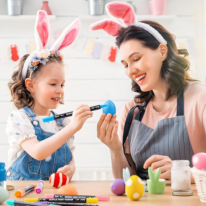 Shuttle Art 28 Colors Dual Tip Acrylic Paint Markers, Brush Tip and Dot Tip Acrylic Paint Pens for Rock Painting, Ceramic, Wood, Canvas, Plastic, Glass, Stone, Calligraphy, Card Making, DIY Crafts