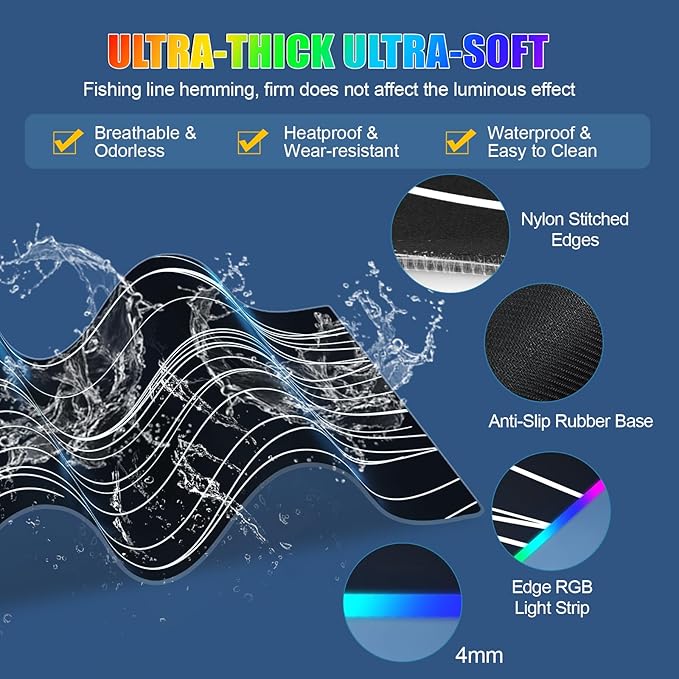 Mouse Pad with Phone Holder, Wireless Charging Desk Mat, RGB Gaming Mousepad Home Office Large Desk Pad with Ultra-Smooth Surface, Non-Slip Base, Waterproof Keyboard Pad,Wavy Black