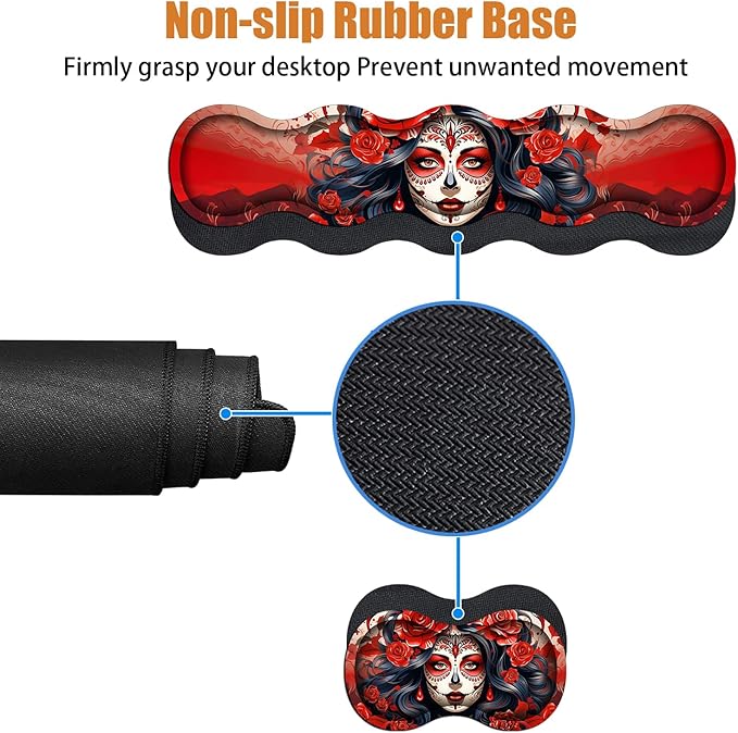 4 in 1 Ergonomic Keyboard Wrist Rest & Mouse Pad Wrist Rest Set, Large XXL Gaming Desk Mat 31.5"x 11.8" with Non-Slip Base, Memory Foam for Home Office Study Gaming, Sugar Skull Girl Roses