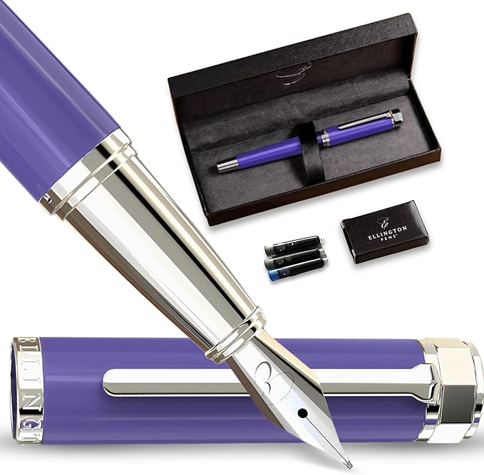 Luxury Fountain Pen Set- Fountain Pens for Writing - Smooth Medium Nib - Includes Refillable Ink Converter, 3 Ink Cartridges [Black & Blue], Gift Box - Elegant Calligraphy
