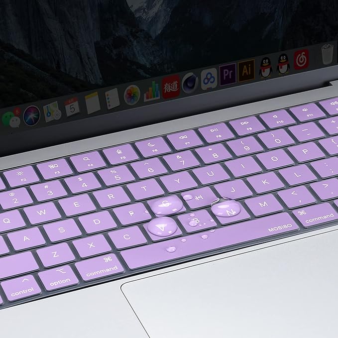 MOSISO Keyboard Cover Skin Compatible with MacBook Air 15 inch M3 A3114 M2 A2941/Air 13.6 A3113 A2681/Pro 14/16 M4 M3 M2 M1, Light Purple