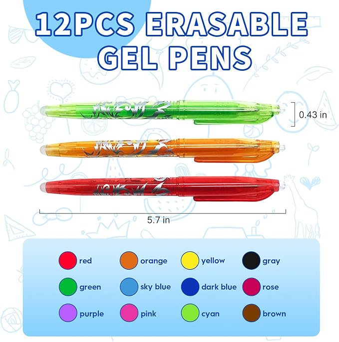 Erasable Pens 0.5mm 12pcs Ballpoint Pens No Smear Liquid Ink Gel Pens Rollerball Pen Erasable Pen Bulk Comfortable Grip Smooth Writing Ideal for Business College Notetaking