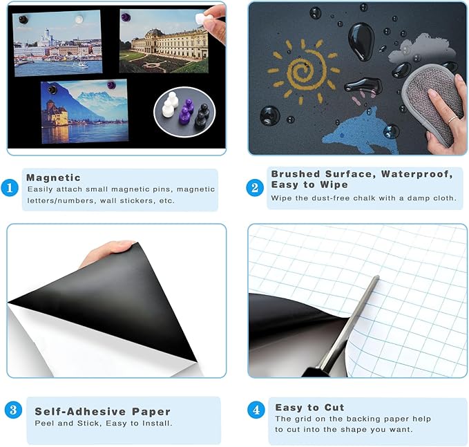 Magnetic Chalkboard Contact Paper for Wall 40" x 18" Self Adhesive Blackboard Wallpaper Peel and Stick Chalk Board Wall Decal Roll with Chalks for Kids Home Playroom Classroom