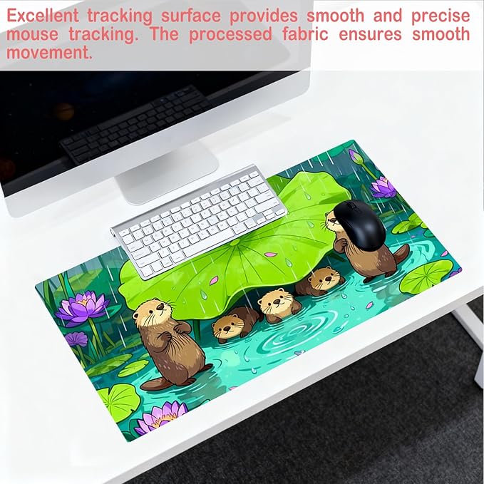 Nuxovilar Professional Large Mouse Pad & Computer Game Mouse Mat (35.4x15.7IN, Monkeys Under Lotus Leaf Art) (90 * 40cm Monkeys & Lotus Leaf)