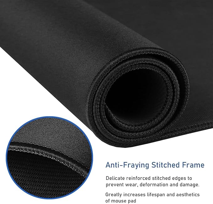 Large Mouse Pad, (31.5X11.8In) Durable Non-Slip Natural Rubber Base Desk Mousepad with Stitched Edges, Waterproof Computer Keyboard Pad Mat for Esports Pros/Gamer/Desktop/Office/Home - Black