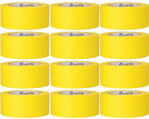 12 Rolls Yellow Painters Tape Bulk 2 inch x 660 Yards, Painters Masking Tape No Residue Wall Painting Tape Artist Tape Trim Edge Finishing Tape for Wall Painting Decoration DIY Supplies