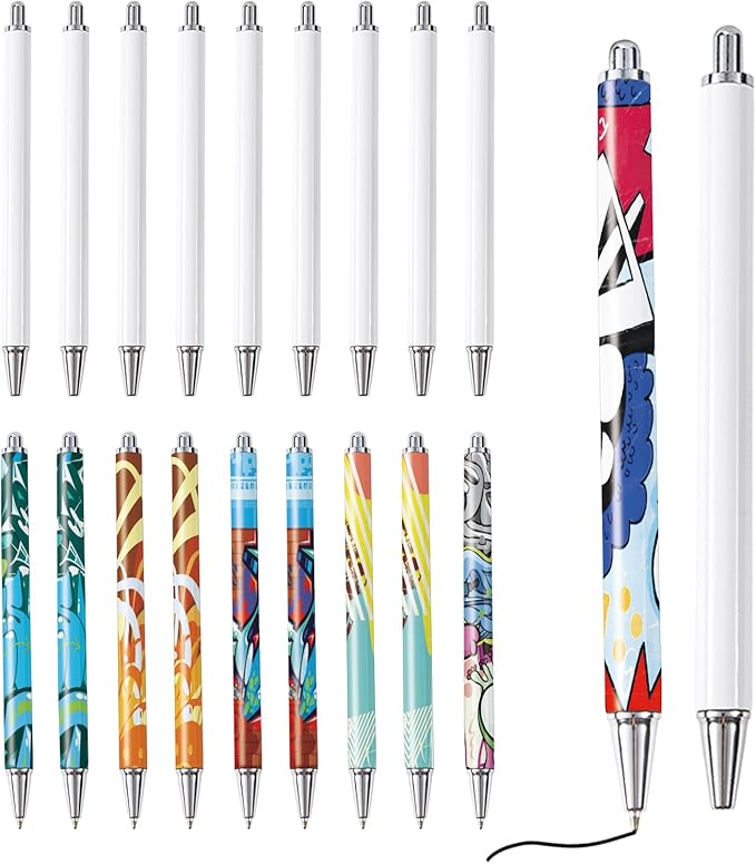 15 Pack Sublimation Pens Blank With Shrink Wrap, No Clip Heat Transfer Sublimation Ballpoint Pen, White Aluminum Personalized Customized Sublimation Pen for DIY Office School Stationery Supplies