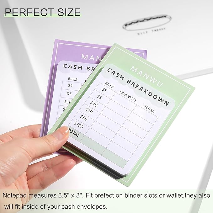 MANWU 2pcs Cash Breakdown Teller Sticky Note Tracker Memo Pad for Budget Planner Journey,Bank Teller Slip Notepad Cash Envelope System Accessory Cash withdraws for budgeting Savings Challenge