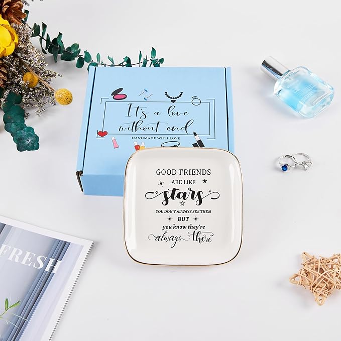 Friend Gifts for Women Trinket Dish Jewelry Tray - Good Friends are Like Star...They're Always There, Unique Friendship Gifts for Women Best Friends Birthday Christmas Valentine Mother's Day