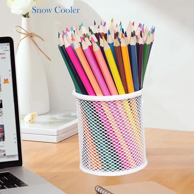 Pen Holder Mesh Pencil Holder Metal Pen Holder Cup Pencil Cup Holder for Desk Office Pen Organizer White, 4 Pack