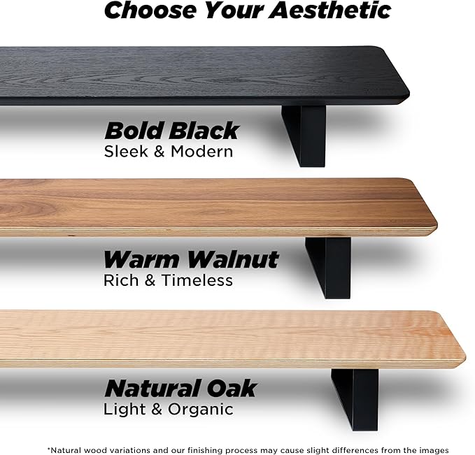 Moodular Wooden Monitor Stand 33.4” (85cm) Desk Organizer with Metal Slide Rails for Drawer, Tray, Laptop, Tablet, Phone & Headphones Customizable Riser for Organized Workspace Black MS85-B