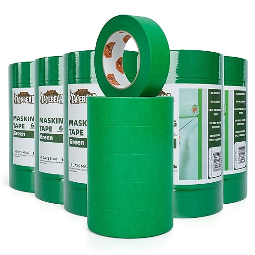 TAPEBEAR Green Painters Tape Multi-Surface Masking Tape 1.41 inch x 60 Yard, Indoor and Outdoor Painting Tape, Residue Free Easy Removal with Sharp Lines, Paint Tape for Walls, Auto, Home, 36Rolls