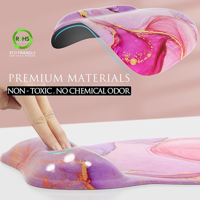 MROCO Ergonomic Mouse Pad with Gel Wrist Rest, Comfortable Mousepad with Smooth Wrist Support Surface and Non-Slip PU Base for Pain Relief, Computer, Laptop, Office & Home, 9.4 x 8.1 in, Pink Marble