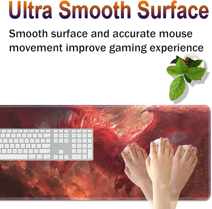 Large XXL Gaming Desk Mat 31.5"x 11.8", Ergonomic Keyboard Wrist Rest & Mouse Pad Wrist Rest + Coaster Set, Non-Slip Base, Memory Foam, Office and Home, Red Dragon