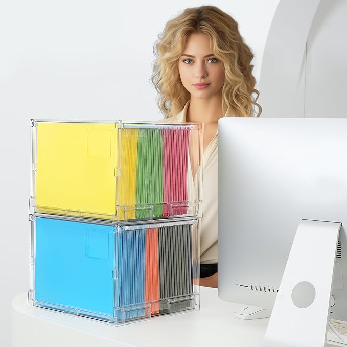 MUKAI File Box Organizer, Hanging Folder Storage Boxes, File Folder Organizer with Slide, Filing Crate Bin Holder with Letter-size File Holder Filing Box for Office, Home, Decor (2)